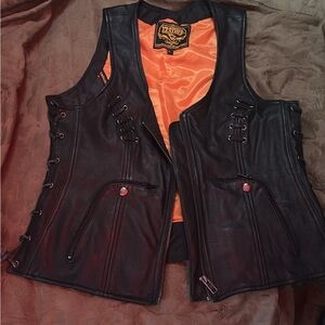 Element Black Leather Vest with Orange Lining